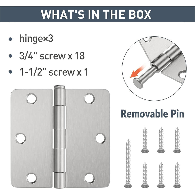 HOSOM Satin Nickel Door Hinges 3.5 Inch Interior Door Hinges with 1/4" Radius, 3-1/2 Brushed Nickel Door Hinges, 3 Pack - NewNest Australia