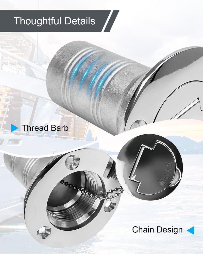 1-1/2"(38mm) Boat Marine Deck Fill Filler Replacement Part Keyless Cap with Chain, 316 Stainless Steel Boat Gas Fuel Waste Diesel Deck Fill Filler Tank Hardware
