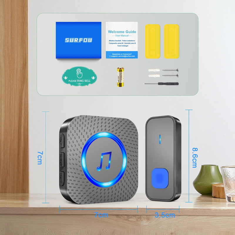 SURFOU Whole-Home Wireless Doorbell Set-1300ft Operating Range, Waterproof Chime with 55 Melodies, LED Alert, 2 Push Buttons & 3 Plugin Receivers 2 Buttons+3 Receivers