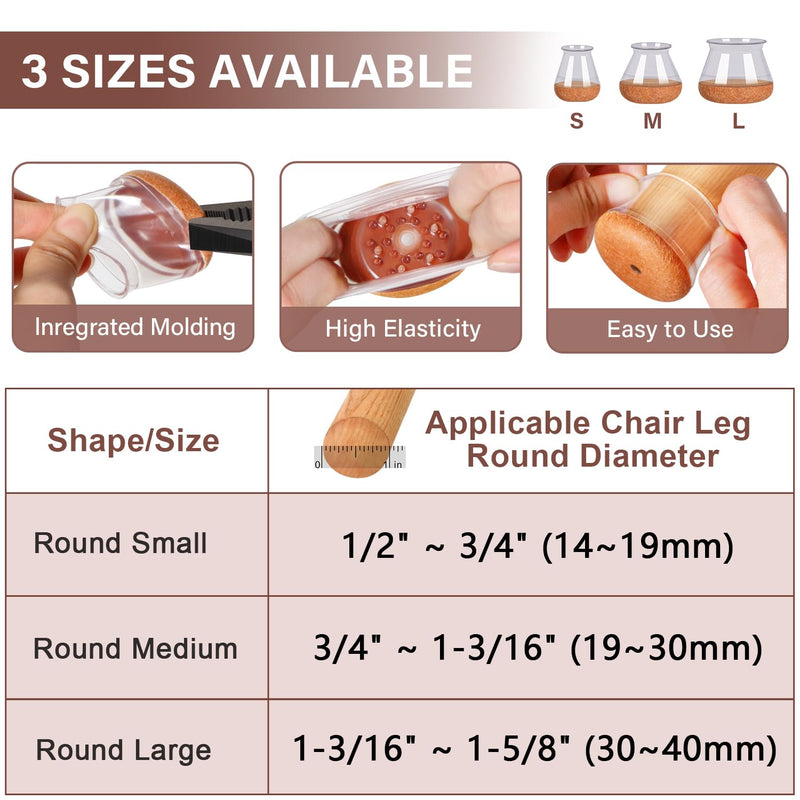 YOZON Chair Leg Floor Protectors for Hardwood Floors Felt Furniture Pads Silicone Caps 32 Pack Non Slip Reduce Noise Clear Round Medium Fit 3/4"~1-3/16" (19-30mm) Clear-32pcs