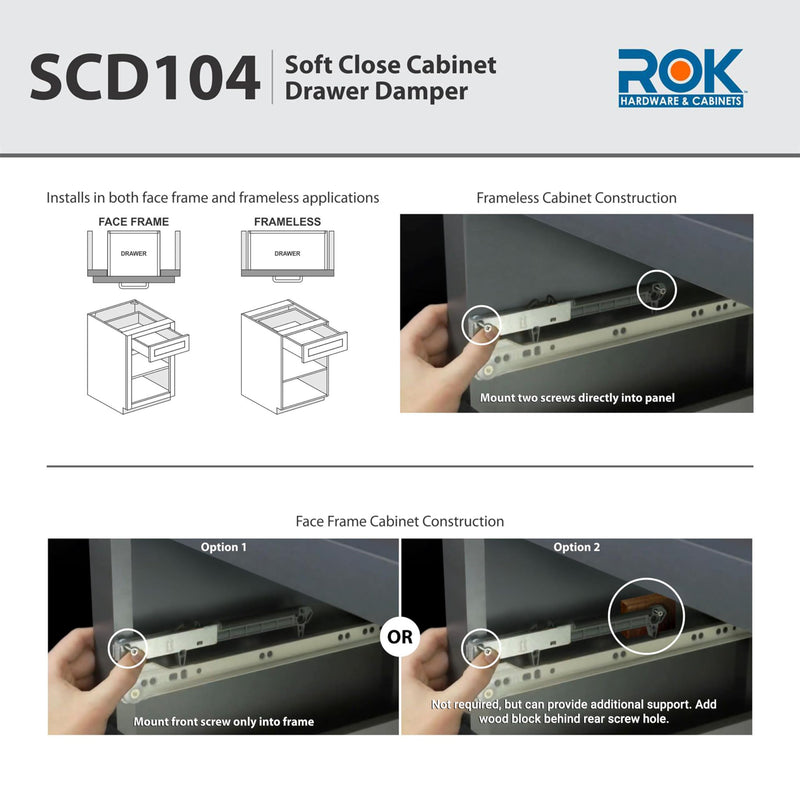 10-Pack Rok Hardware Soft Close for Wood Drawers/Soft Close Drawer Adapter/Add-On/Retrofit (White), SCD104W 10-Pack White Color