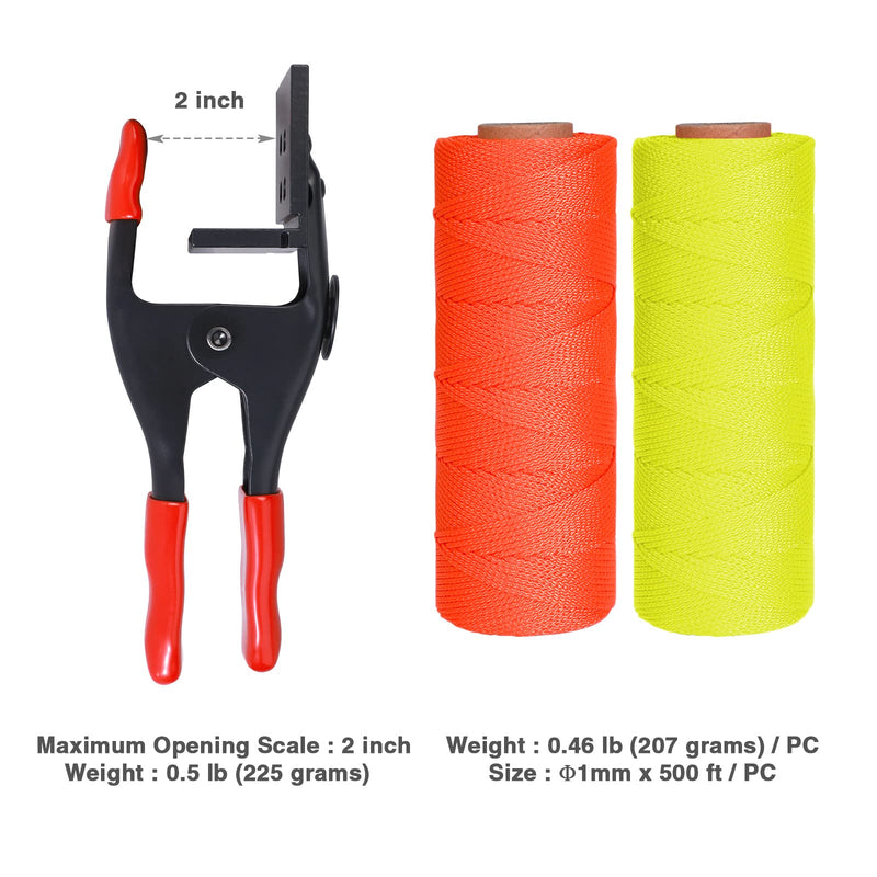 Goldblatt 4 Pieces Mason Line Clamps & Mason Line String Line - Red & Orange Nylon Twine String Rolls, Concrete Tools Set, Construction Masonry Measurement String for A String Level