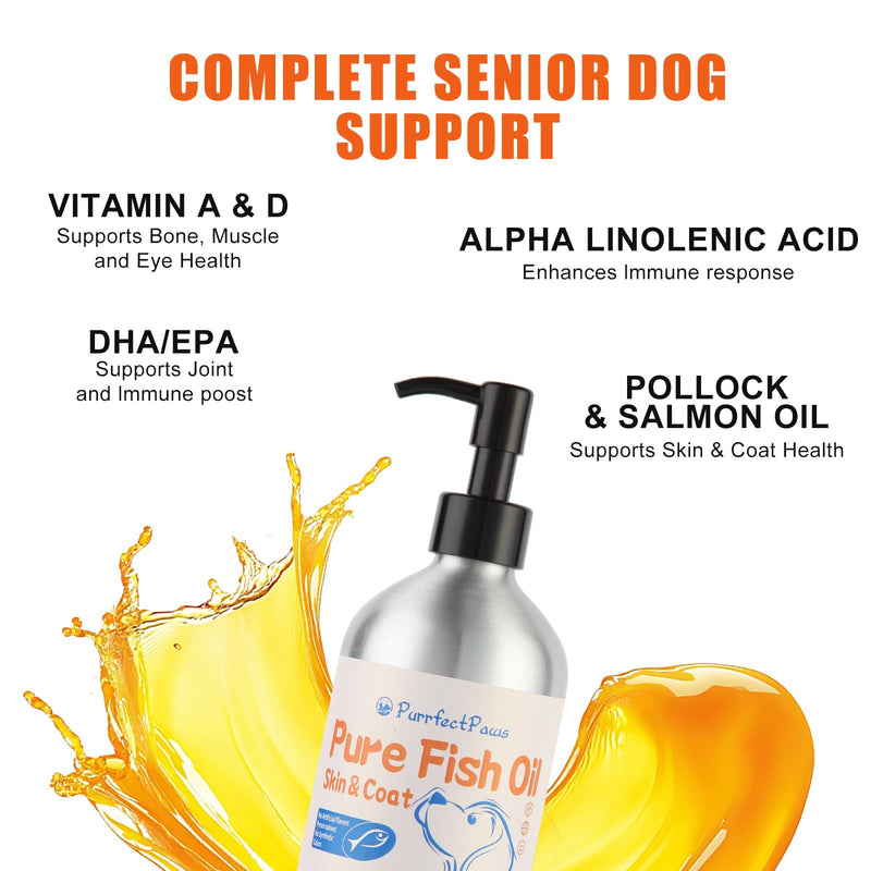 PurrfectPaws Wild Alaskan Omega-3 Blend Pollock + Salmon Oil for Dogs and Cats- Skin and Coat Support, Omega 3 Supplement for Pets, 16oz