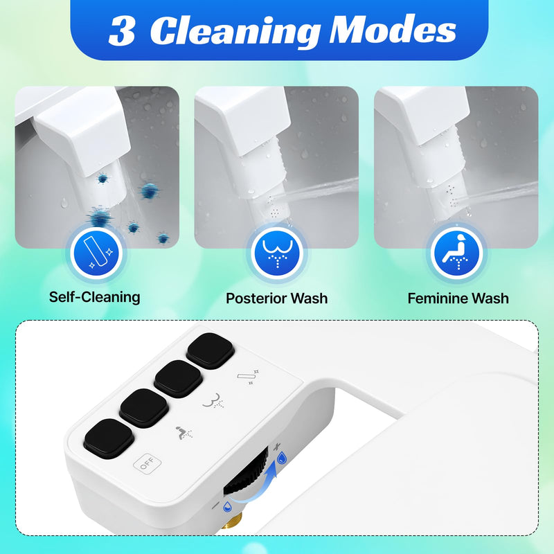Bidet Attachment for Toilet,0.23 Inch Ultra-Thin Non-Electric Bidet,Knob Control for Water Flow On/Off, Adjustable Water Pressure,Foldable Dual Self-Cleaning Nozzles (Only Cold Water) Square-2