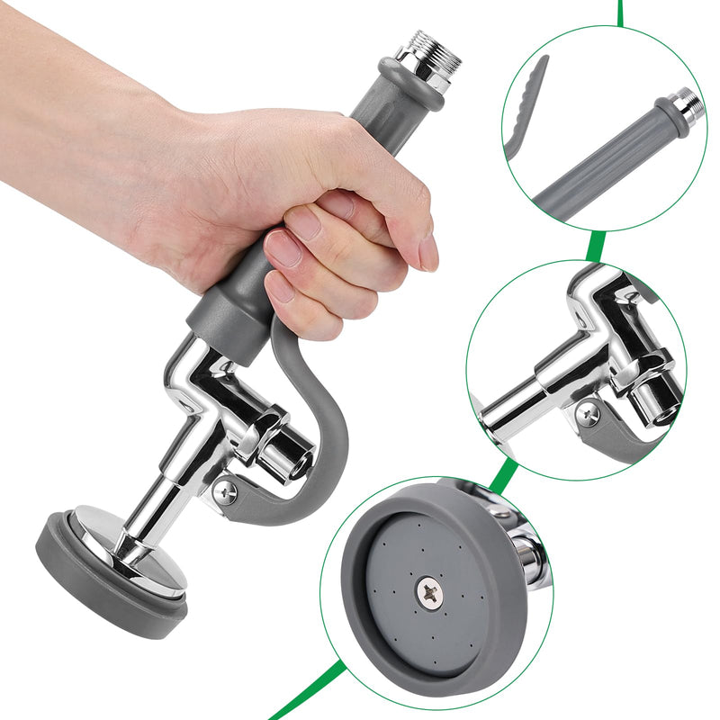 Pre Rinse Sprayer Pull Down Spray Valve with Handle Grip Assembly Replacement Kit for Commercial Restaurant Industrial Sink Faucets 1.42 GPM High-Pressure Head Dish Sprayer Nozzle Chrome