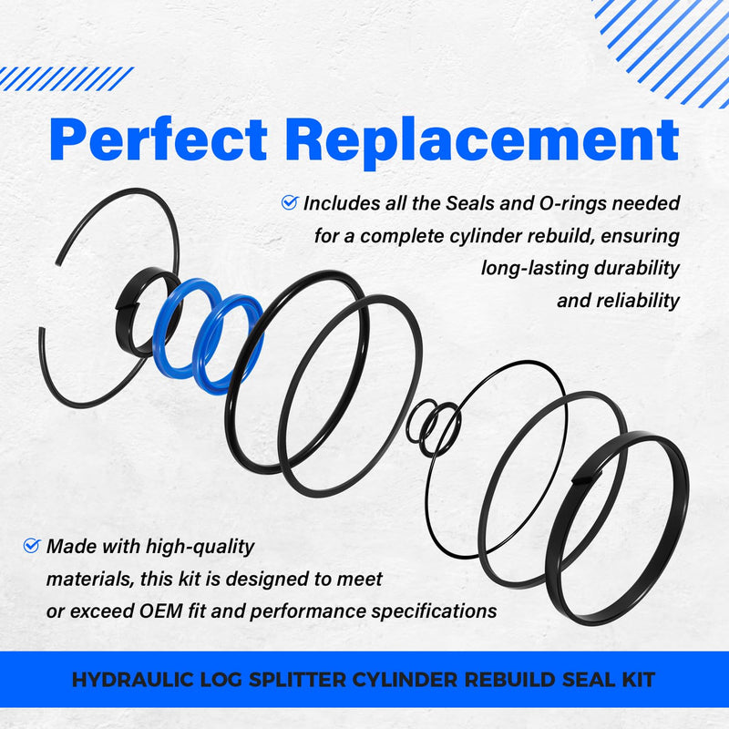Replace for Hydraulic Log Splitter Cylinder Rebuild Seal Kit, Fit for 4.5" Bore x 1.75" Rod Cylinder (Pack of 11) 4.5" Bore 1.75" Rod