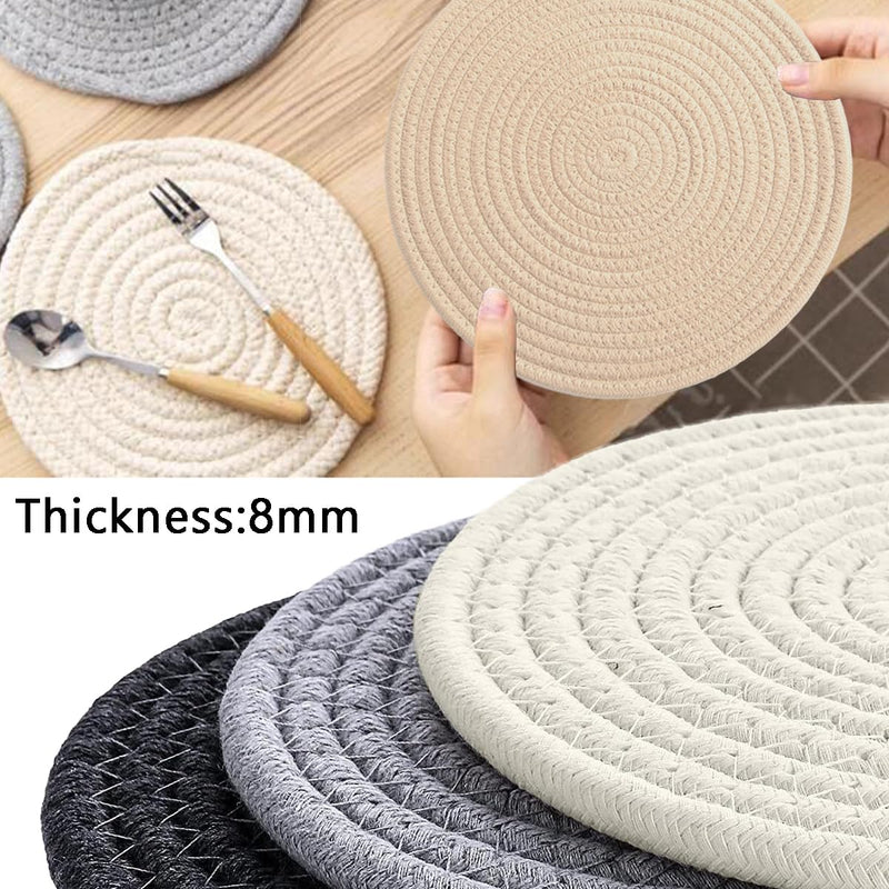 Zhiheng 5 Pack Round Coaster Potholder Cotton Braided Trivets Coffee Cup Mat Drink Tableware Hot Pots Placemats for Cooking Baking Housewarming Party Table Decorations (10inch,Beige) 10inch Beige