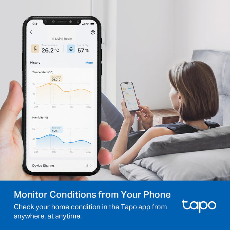 TP-Link Tapo Smart Temperature and Humidity Sensor T310, White, Requires Tapo Hub, High-Accuracy Swiss-Made Sensor, Real-Time Notifications, Free Data Storage, Long-Lasting Performance Temperature Sensor