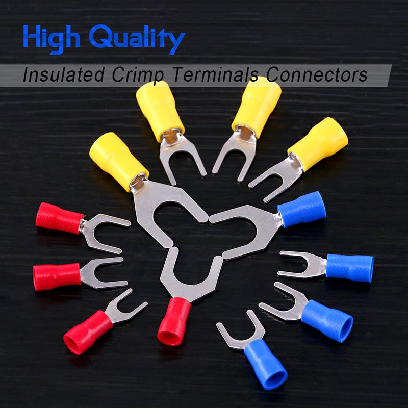 Glarks 240pcs 22-16/16-14/12-10 Gauge Fork Spade Quick Splice Crimp Terminals Connectors Assortment Kit