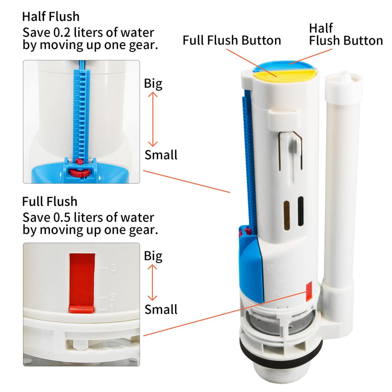 Toilet Flush Valve Replacement Kits with 1.49-Inch(38mm) Toilet Tank Button, Fits Toto THU435/THU224, Two-Piece Dual Flush WC Repair Parts, 2 Inches (10.8 Inches Height)