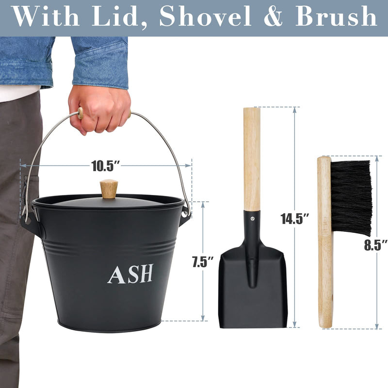 INNO STAGE Mini Metal Ash Bucket with Lid, Shovel and Broom, 1.5 Gallon