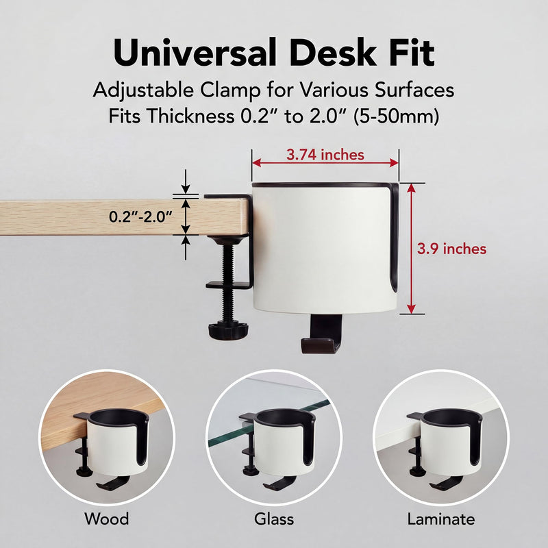 GUNKING Luxury 2-in-1 Anti-Spill Cup Holder with Under Desk Headphone Hanger (White) WHITE