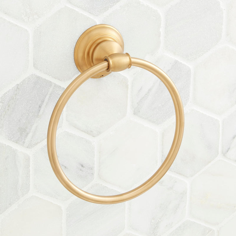 Signature Hardware 948236 Beasley 6-1/2" Wall-Mounted Towel Ring - Aged Brass