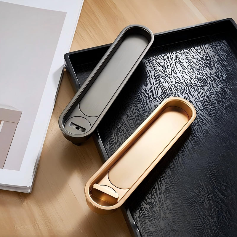 Pocket Door Lock and Pull Recessed Sliding Door Handle 6 Inch Invisible Door Lock Hidden Edge Pull No Key for Doors for Bedroom Kitchen (Black, for 1.38"-1.77" Door)