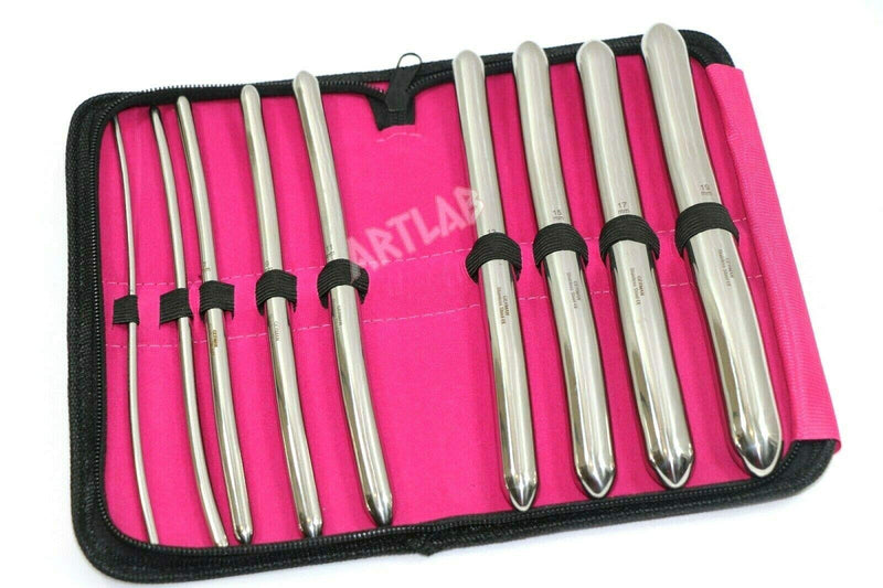 Premium German Hegar Dilator Sounds Set 9 Pcs Ultra Smooth Finish Double Ended, Stainless Steel,Temperature Control,Autoclavable,Compact Storage Case.