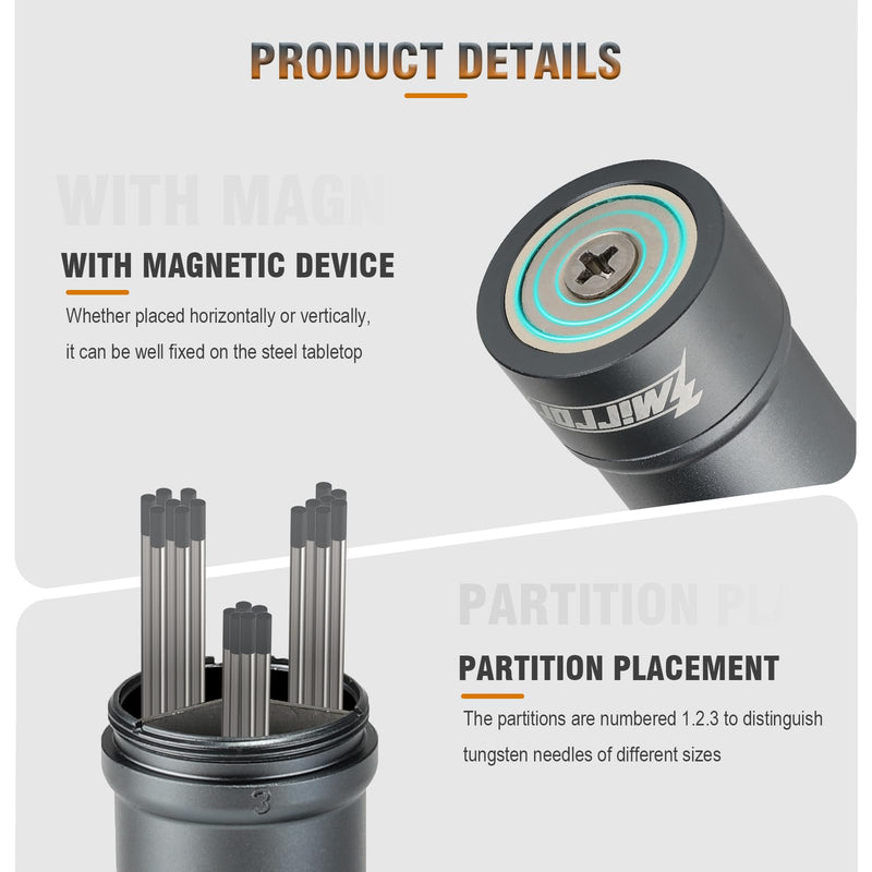 3mirrors Tungsten Holder -Tungsten Electrode Storage Solution with 3 Section Divider & Magnetic Base,TIG Welding Accessories,Titanium Gray Titanium Gray