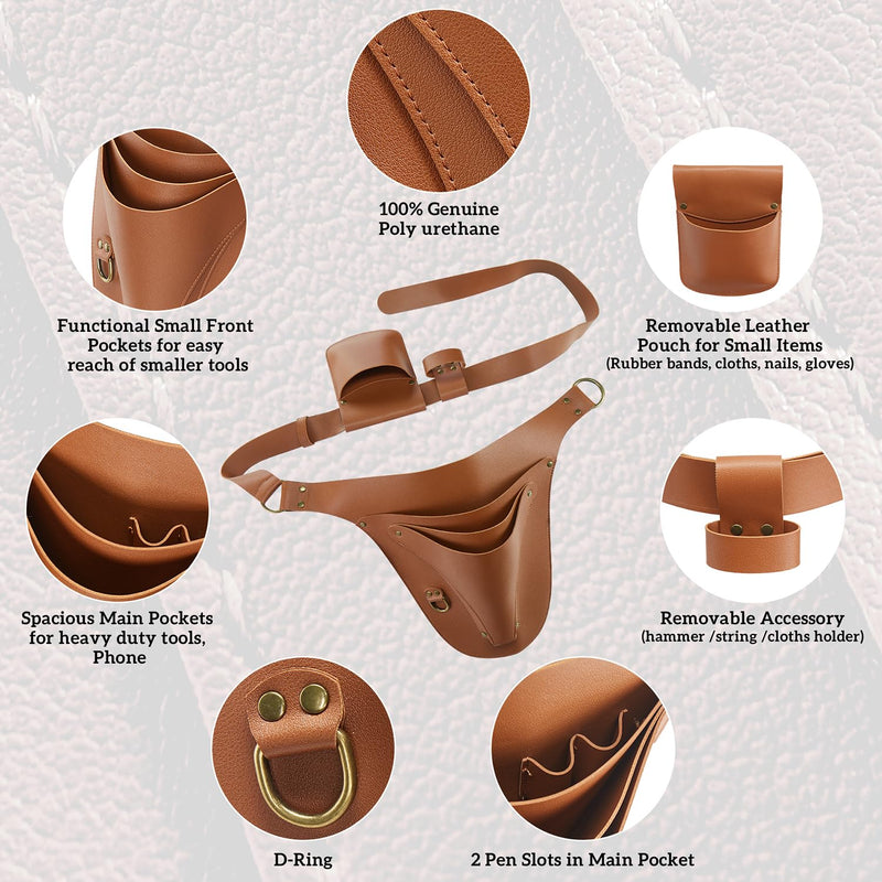 Leather Garden Tool Belt for women & men- Utility belt apron for gardening, DIY, florist & carpenter -Tool Organizer Holster Pouch, Gardening gifts -Florist tool belt- Multiple pockets for han