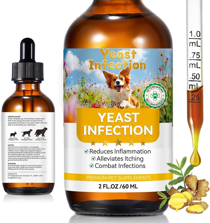 Natural Yeast Infection Treatment for Dogs, Support Healthy Itch Relief, Ear Paw Discomfort Care, Itch Relief for Dog, Inflammation Relief for Dogs, 60ml