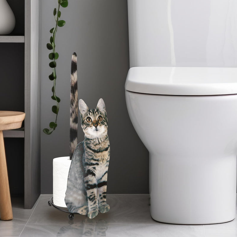 Cat Paper Towel Holder Countertop, Grey Design Stand Roll Organizer, Cat Shape Tissue Dispenser, Cute Grease Container for Modern Kitchen Table, Bathroom Toilet, Funny Decorative Themed Metal Storage