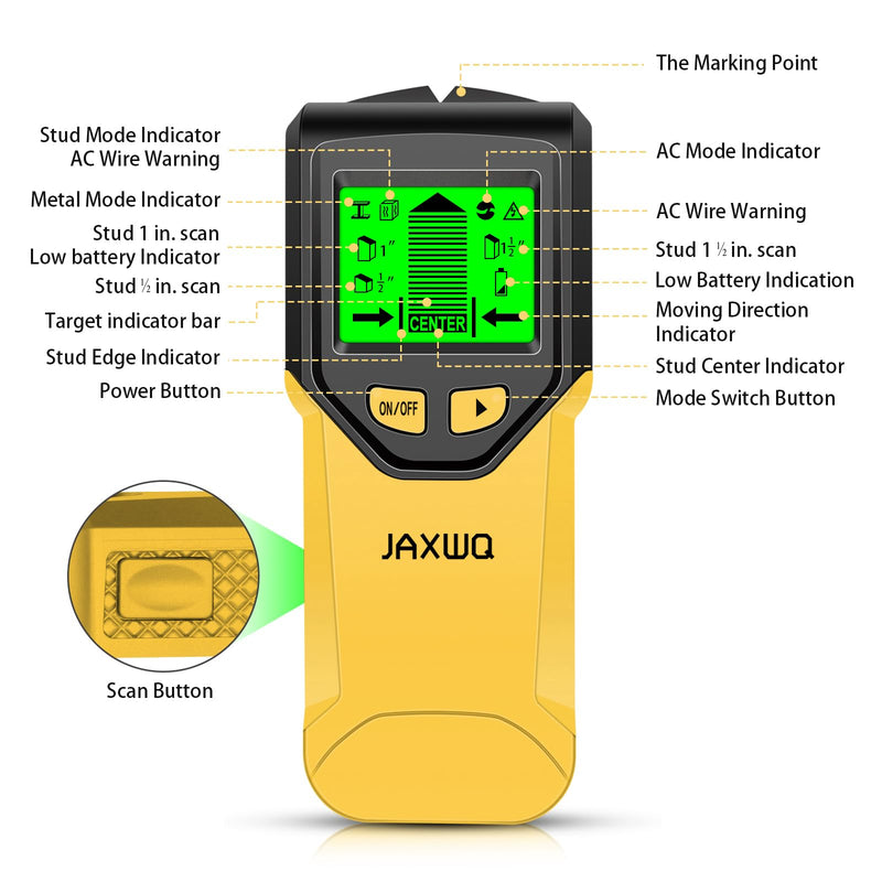 Stud Finder Wall Scanner - 5 in 1 Stud Finder Tool w/Smart Chip and HD LCD Display, Stud Detector Beam Finders for the Center and Edge of Wood AC Wire Metal Studs Joist Pipe (Buttercup) Buttercup