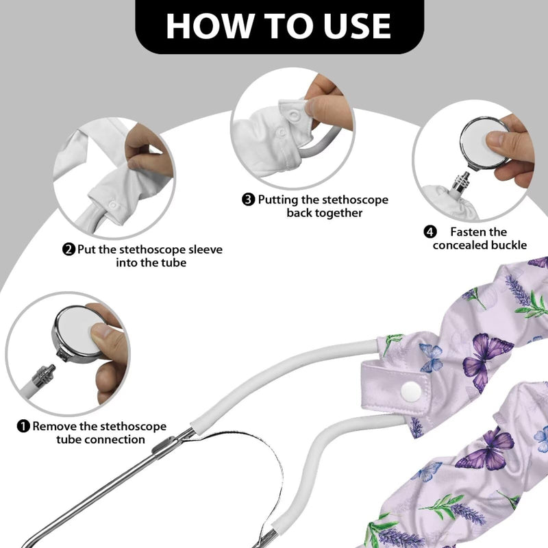 Rnyleeg Purple Stethoscope Cover Scrunchie for Women Butterfly Lavender Stethoscope Sleeve for Nurses Doctors Universal Medical Stethoscope Accessories for Work