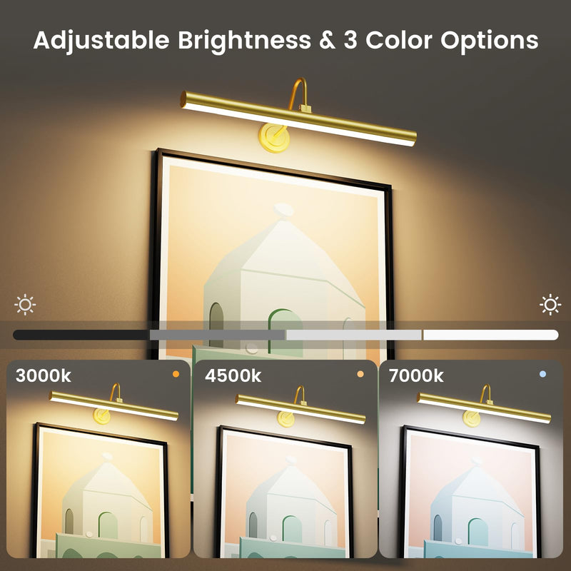 Bridika 16.5in Picture Lights for Wall Battery Operated, Wireless Picture Light with Remote, 3 Color Modes and Dimmable Classic Art Light for Paintings, Gallery, Dartboard with Timer (Gold, 1 Pack) Gold