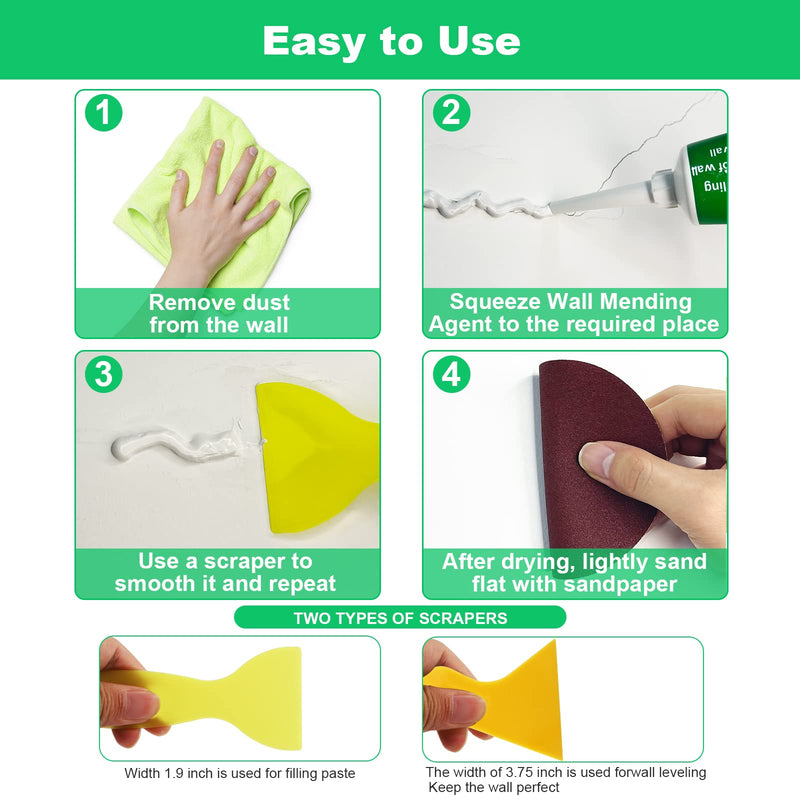Drywall Repair Kit, 2 Pcs Spackle Wall Repair Patch Kit with Scraper, Wall Mending Agent Large Hole Drywall Patch, Easy to Fill Holes in Home Wall and Quick Repair Crack, Plaster Wall Repair 2 Pack