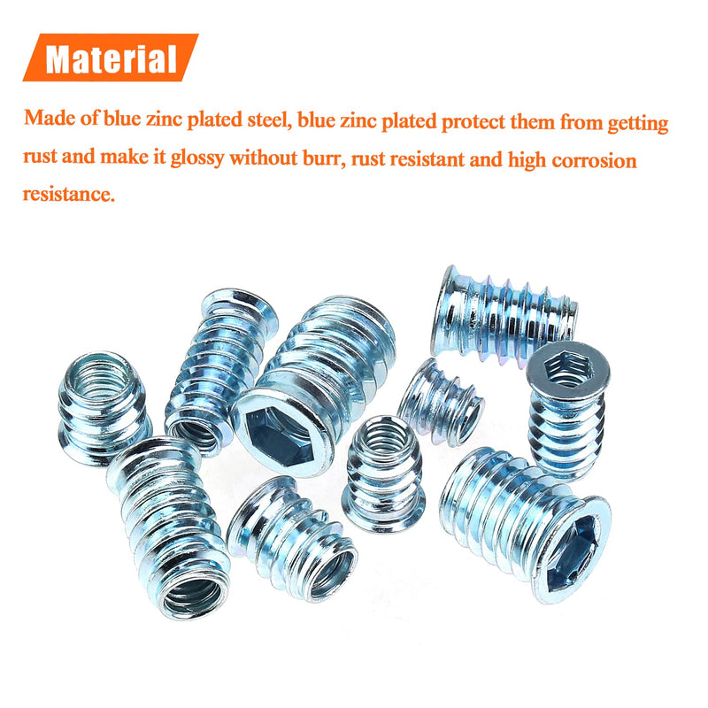 40 Pieces 5/16”-18 x 15mm Threaded Inserts with Hex Wrench, 5/16-18 Threaded Inserts, Wood Inserts, Blue Zinc Plated Carbon Steel Threaded Inserts for Wood Furniture Screw 5/16"-18 x 15mm