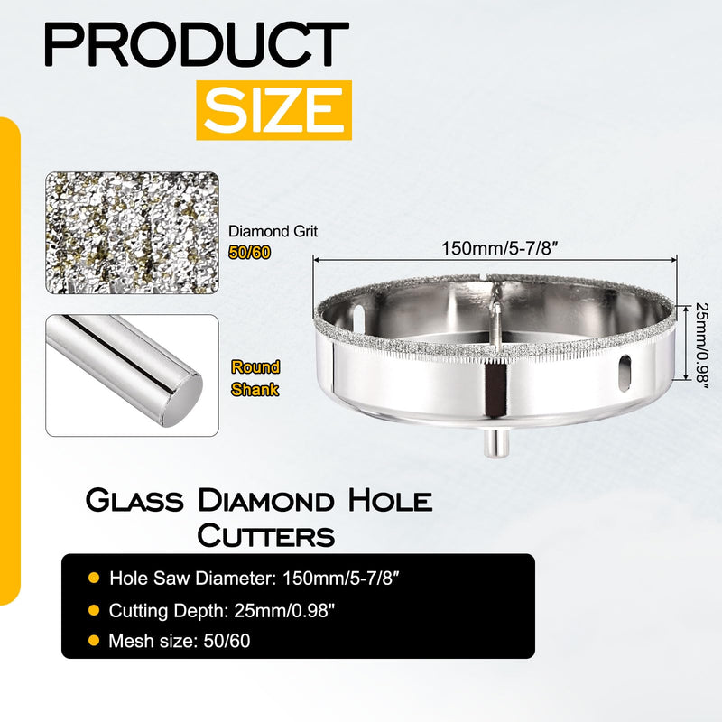 DTGN Diamond Hole Saw with Pilot Bit 5-7/8" /150mm - 1 PC - Good for Glass, Ceramic, Tile - Diamond Hole Saw Cutter 5-7/8" (150mm)