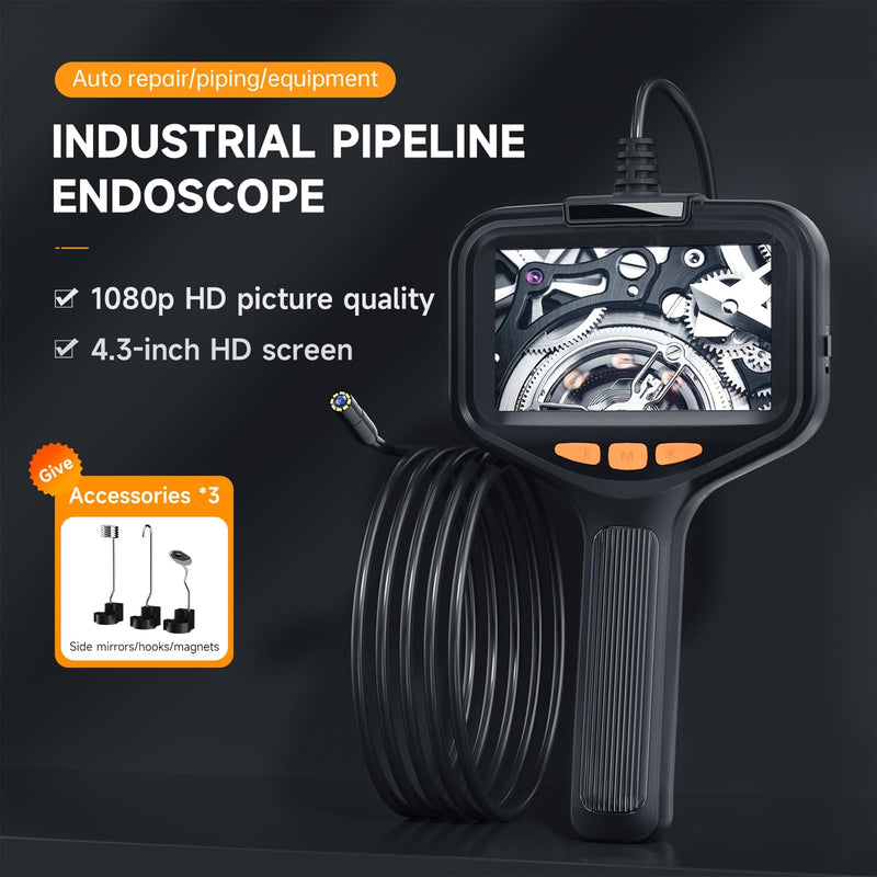 Borescope, Endoscope Camera with Light,Dual Lens Industrial, 1080P HD Inspection Camera - 2m/6.5FT Flexible Cable, IP67 Waterproof, 8+1 Adjustable LED