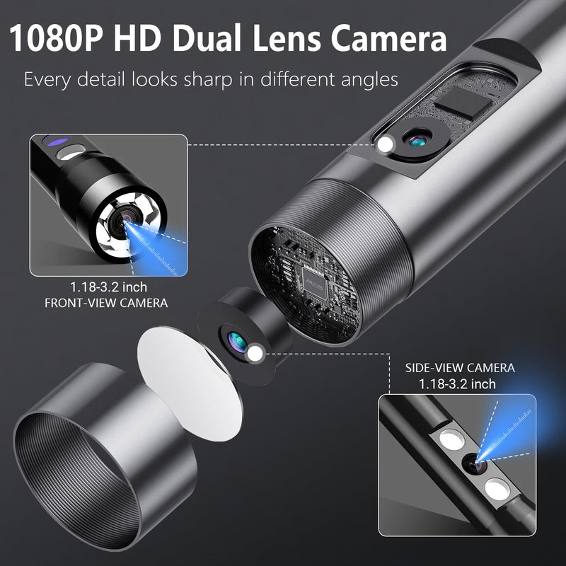 Endoscope Camera with Light, 4.3" IPS Screen Inspection Borescope Camera | 7 Dimmable LEDs, 16.5FT Semi-Rigid Cable, 32GB Card, Pictures & Video Recording, Waterproof Tool for Auto Repair & Plumbing Black