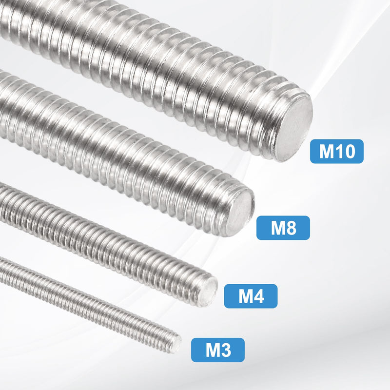 MECCANIXITY 1Set M10x500mm Fully Threaded Rod, 304 Stainless Steel Threaded Rods Bar Studs Right Hand Threads with Nut Square Washer for Structural Anchoring Fastening Screw 1