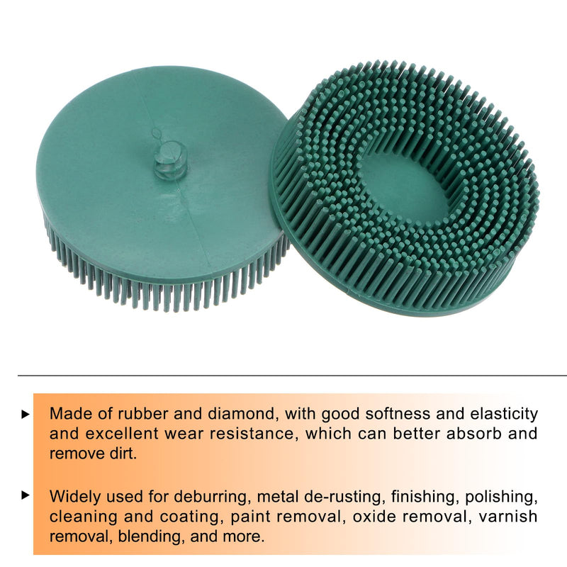 HARFINGTON 2pcs Bristle Disc 3" 50 Grit Abrasive Brush Deburring Electric Disc Brush with Quick Change Roll Lock Abrasive Coating Removal Disc for Metal, Green