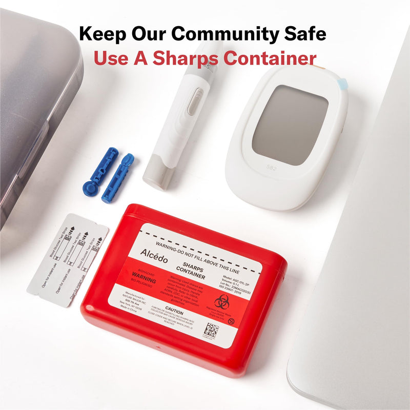 Alcedo Portable Sharps Container for Travel and Home Use (3-Pack), Small 0.1L Container for Diabetes Insulin Pen Needle Disposal, Biohazard Syringe Mini Container, Medical Grade 3