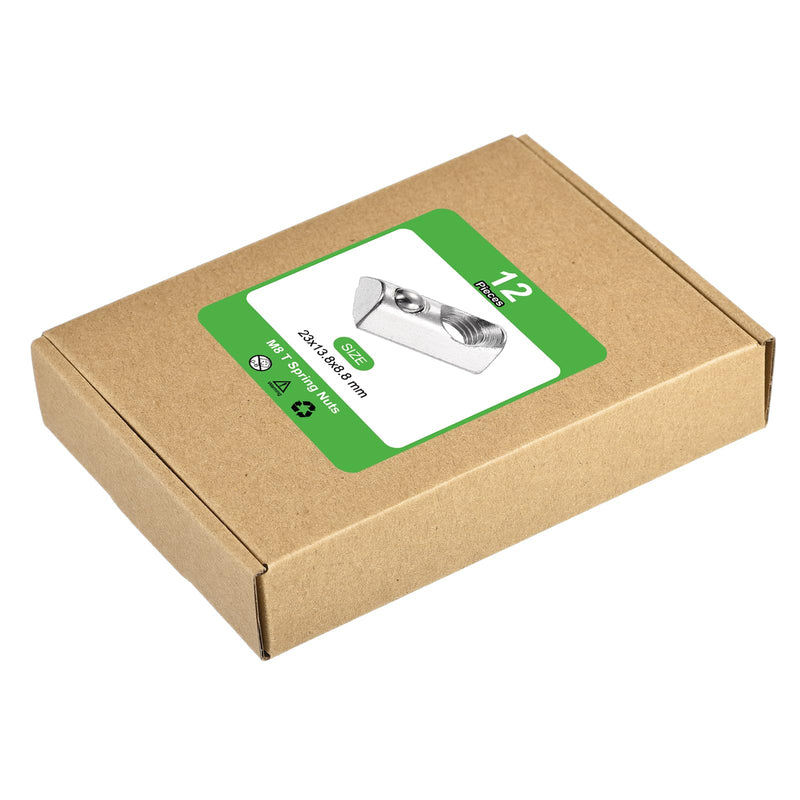 uxcell 12Pcs M8 T Spring Nut Fastener Carbon Steel Nickel Plated Half Round Roll in Spring T Slot Nut for T-Slot Aluminum Profile 3D Printer, CNC Router 4040 Series