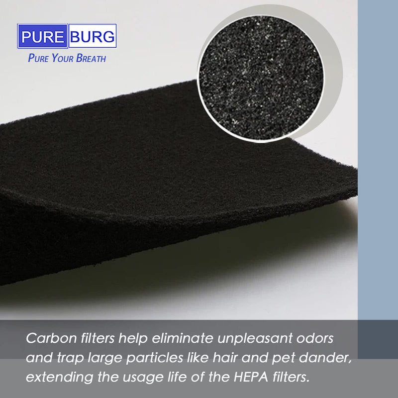 PUREBURG Replacement Filter Compatible with Tredy TD-1300, Tenergy Renair, Cool-Living CL-6070A, BEABA HEPA Air Purifer, H13 HEPA Activated Carbon 2-in-1 2-Pack