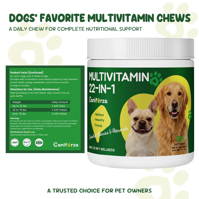 22-in-1 Grain-Free Dog Multivitamin Supplement – 90 Soft Chews for Hip & Joint Health, Immune Support, Healthy Coat & Overall Wellness – Vitamins A, B12, C, D, E, Minerals, and Antioxidants Pork