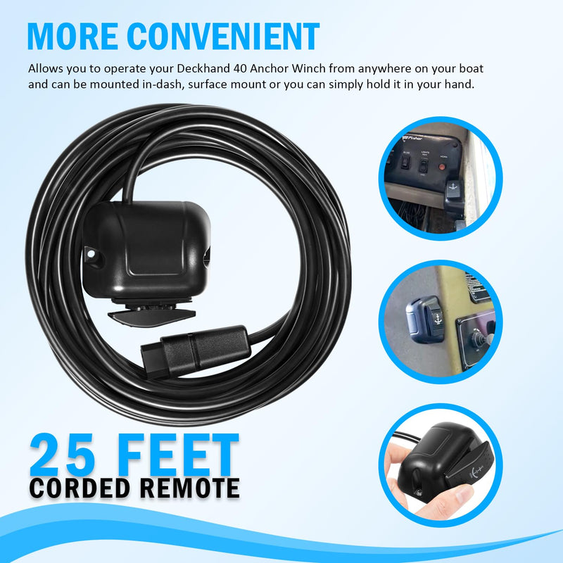 1810150 Remote Switch Fit for Minn Kota Deckhand 40 Anchor, 25 Feet Cord for Hand-held, in-Dash Mounted or Surface-Mounted