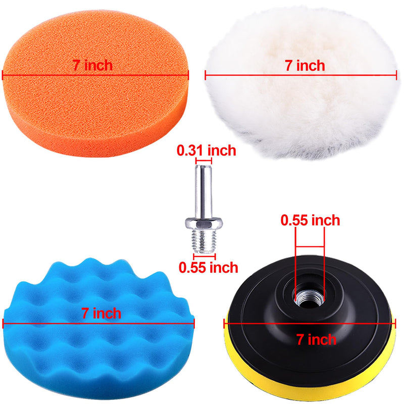 SIQUK 23 Pieces 7 Inch Buffing Pads Car Polisher Bonnets Foam Polishing Pad Kit Wax Buffer Polish Pads Car Buffer Attachment for Drill