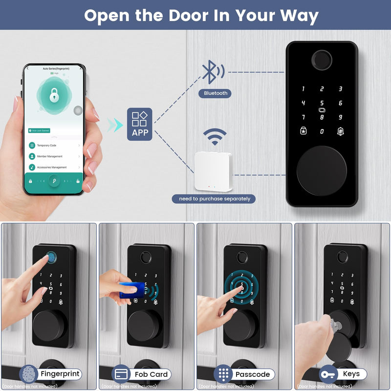 Smart Deadbolt Door Lock with Keypad,Fingerprint Door Lock,Keyless Entry Electronic Door Lock, Auto Lock&One Touch Lock, App Control 8 digits-Glossy Black