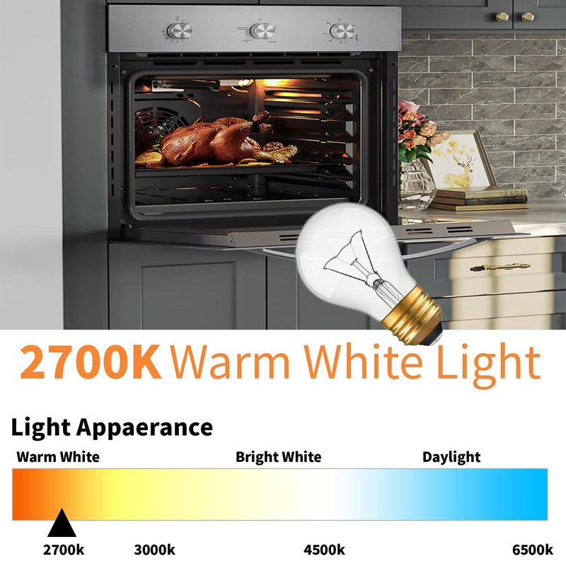 Appliance Oven Light Bulb, High Temp 300 °C Resistant,（2 Pack） A15/E26/120V/40 Watt Appliance Replacement Bulb for Refrigerator Over Stove Microwave Range Hood,Warm White