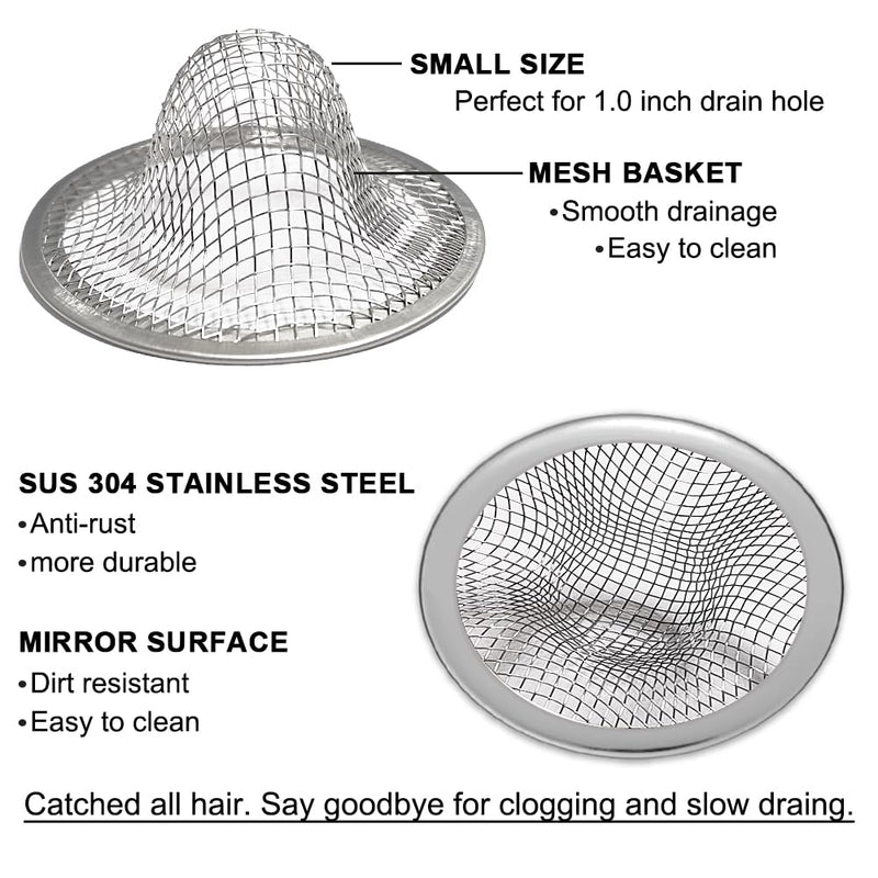 1.0" Small Drain Strainer, Drain Mesh Basket, Bathroom Sink Drain Strainers, 2PCS Drain Hair Catchers for Laundry, Mop Pool, Utility, Slop, RV Sink, Stainless Steel Drain Filter Strainer-2PCS - NewNest Australia