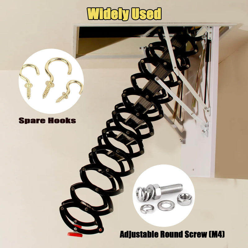 Ladder Pull Down System Kit - Attic Pull System Hook Set Replacement for Cord Ropes with 60 Inch Extension Pole and Copper Storage Hook Handle Parts Tool