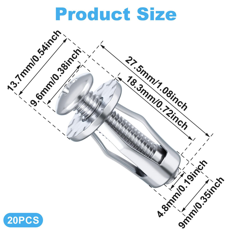 20pcs Expansion Screw Petal Nut, M5 x 25mm Corrosion-Resistant Jack Nuts, Insert Nuts Metal Petal Nuts for Hollow Wall Iron Plastic Polywood Pressboard Hardboard- Silver
