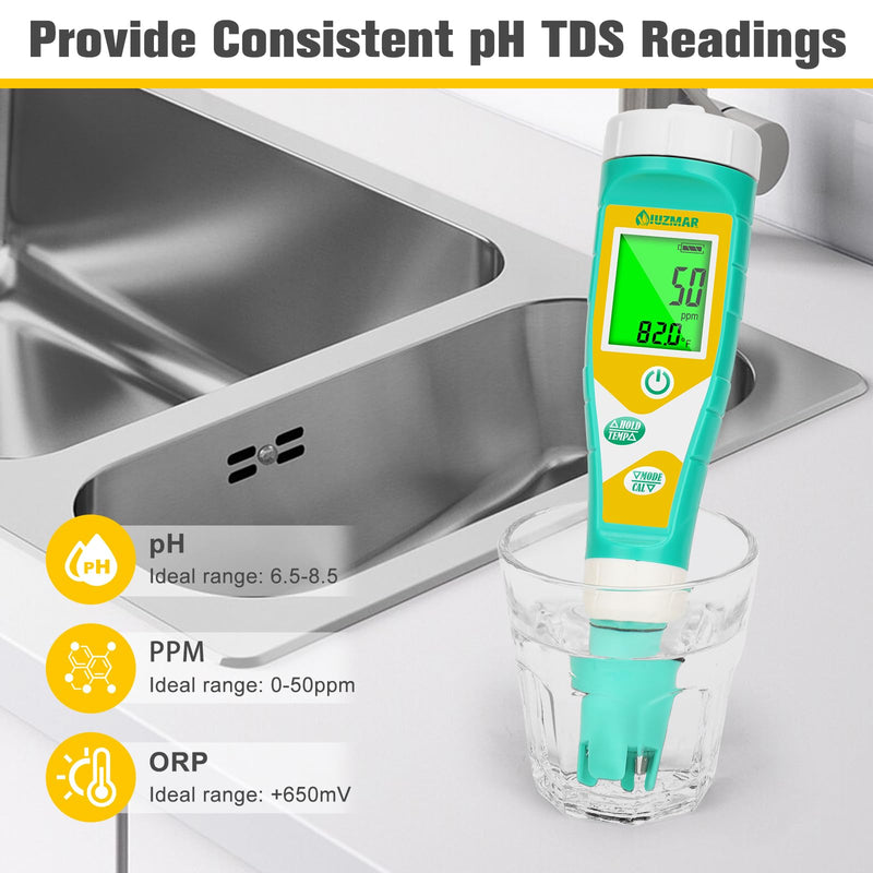 Pool Salt pH Tester Upgrade pH and ORP Meter Accurate Consistent Pool Water for pH, Salinity, ORP, TDS, EC, Temp Tester pH PPM and EC Tester for Hydroponics, Aquariums, Pool, Spa