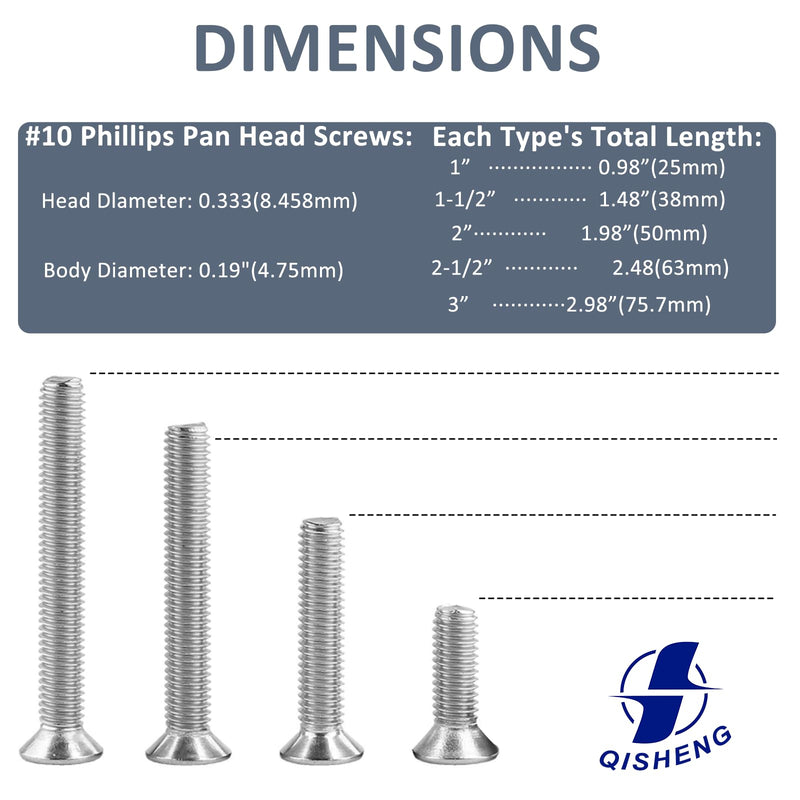 QISHENG 100 PCS #10-24X2 Stainless Steel Phillips Flat Head Machine Screws,DIY,Repair,Install Furniture and Electrical Appliances Screws,Stainless Steel 18-8 A2(304) Screw,Home Screw #10-24X2" Colorless