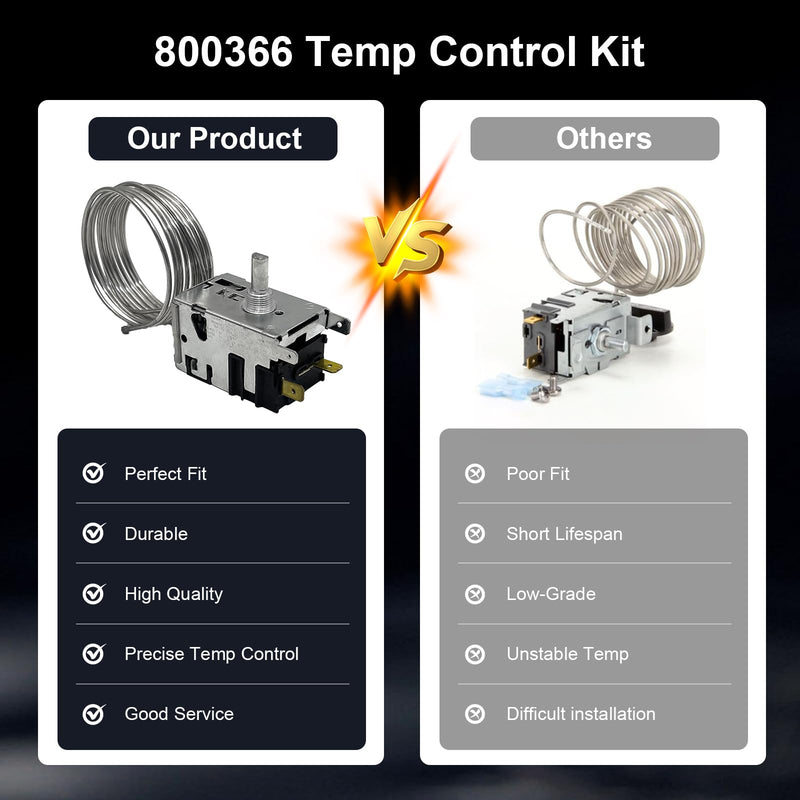800366 Temp Control Kit Fits for True Refrigeration Replace 077B6806, 077B7172, 988282 &76" Coil Sensing Thermostat