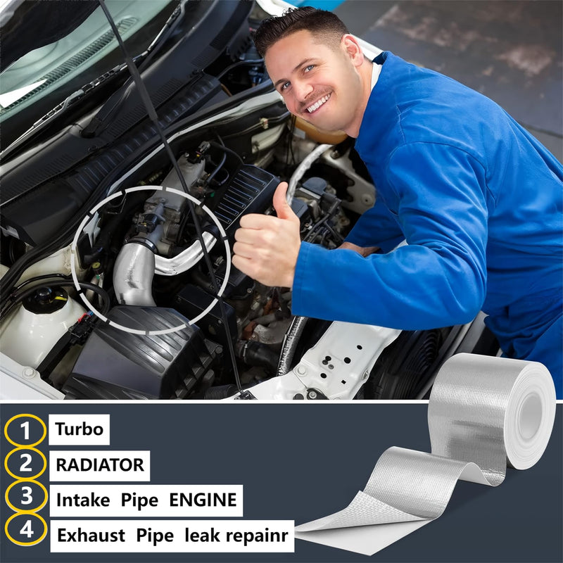 db11 High-Temperature Heat Reflective/Adhesive Backed Heat Barrier Tape Roll, Glassfiber Heat Shield Reflective Tape Wrap Roll 2" x 16.4FT for Car Intake Pipe, Engine Bay (Silver)
