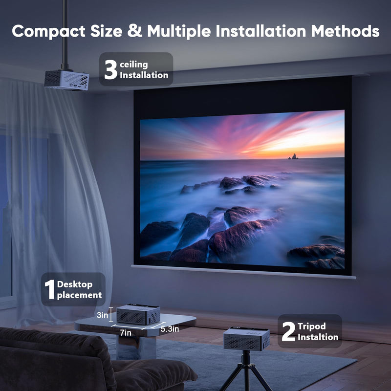 TMY 1080P Full HD Portable Mini Projector, Upgraded Bluetooth Movie Projector with Screen, Compatible with TV Stick Smartphone/HDMI/USB, Indoor & Outdoor Use no Apps