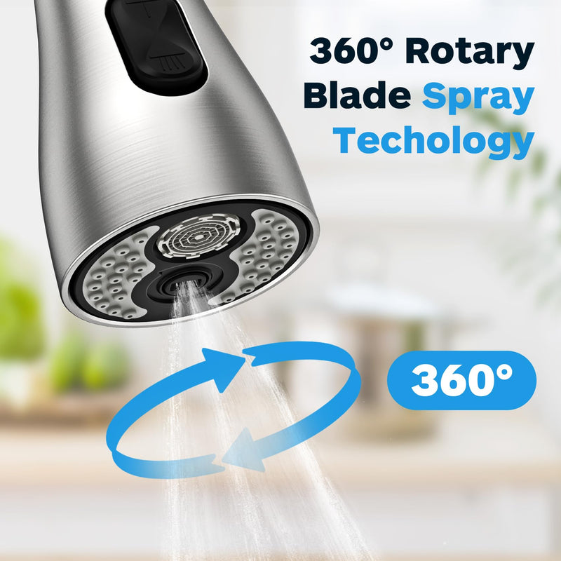 Kitchen Faucet Head Replacement 3 Modes with 17 Adapters, Pull Down Spray Head for Kitchen Faucet, Kitchen Sink Faucet Head G 1/2, Sprayer Head Replacement, Compatible with Moen，Delta, Kohler Faucets Brushed Nickel with 17 Adapters